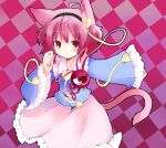  animal_ears cat_ears cat_tail frills heart kemonomimi_mode komeiji_satori nekomimi pink_hair red_eyes shichinose solo tail touhou 