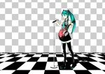 1girl blue_eyes blue_hair detached_sleeves guitar hatsune_miku microphone necktie pleated_skirt tagme twintails vocaloid