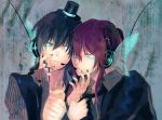  2boys kaito kamui_gakupo magnet_(vocaloid) mini_hat nail_polish tagme tie_grab vocaloid yaoi 