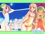  beach_volleyball bikini blush braid braids fang flat_chest food fruit garden garden_(game) gayarou himemiya_ruri holding holding_fruit hoshino_erika loli long_hair otokawa_sayo plait rindou_mana smile sports suzumura_azami swimsuit tankini volleyball watermelon 