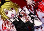  blonde_hair blood claws dress flower from_above hair_ribbon iga_tomoteru kagamine_rin kneeling open_mouth petals red_eyes ribbon rose short_hair solo tears vampire vocaloid 