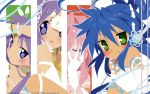  blue_hair dress elbow_gloves glasses gloves green_eyes highres hiiragi_kagami hiiragi_tsukasa izumi_konata lace long_hair lucky_star pink_hair purple_eyes purple_hair takara_miyuki wallpaper 