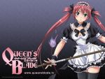  airi blush green_eyes hairband maid official_art queen&#039;s_blade queen's_blade red_hair thighhighs twintails wallpaper wrist_cuffs za09az zettai_ryouiki 