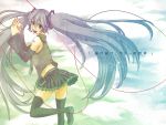 1girl blue_eyes blue_hair detached_sleeves hatsune_miku necktie pleated_skirt tagme twintails vocaloid