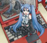  arm_up blue_eyes blue_hair blush brand_name_imitation chibi computer hatsune_miku laptop long_hair maruto! minigirl necktie recursion skirt sleeves_past_wrists smile solo standing thigh_highs thighhighs twintails uniform very_long_hair vocaloid 