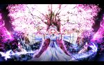  butterfly cherry_blossoms hat highres outstretched_arms pink_hair saigyou_ayakashi saigyouji_yuyuko spread_arms touhou tree yunagram 