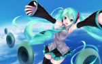  :d aqua_eyes aqua_hair armpits cait cloud detached_sleeves hands hatsune_miku headset highres long_hair necktie open_mouth outstretched_arms skirt sky smile solo speaker spread_arms thighhighs twintails very_long_hair vocaloid wallpaper widescreen zettai_ryouiki 