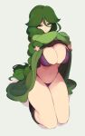  1girl braid breasts cheryl_(pokemon) green_eyes green_hair green_jacket green_skirt hair_over_shoulder highres jacket large_breasts lingerie long_hair long_sleeves nac000 pokemon pokemon_(game) pokemon_dppt simple_background single_braid skirt solo underwear very_long_hair white_background 