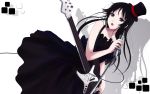 1girl akiyama_mio bass bass_guitar black_hair cait don&#039;t_say_&quot;lazy&quot; dress hat highres instrument k-on! long_hair microphone microphone_stand open_mouth solo wallpaper widescreen 
