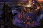  building city cityscape creature dragon fantasy fog landscape night original scenery stage stage_lights ucchiey 