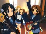  absurdres akiyama_mio black_eyes black_hair blonde_hair blush brown_eyes brown_hair closed_eyes detexted guitar hairband highres hirasawa_yui horiguchi_yukiko instrument k-on! kotobuki_tsumugi long_hair multiple_girls official_art open_mouth pantyhose school_uniform seifuku shoes short_hair smile socks tainaka_ritsu uwabaki v very_long_hair 