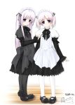  black_pantyhose blue_eyes blush flat_chest gothic loli long_hair maid multiple_girls ooji pantyhose short_hair siblings tights twins twintails uniform white_hair white_pantyhose 