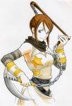  breasts brown_hair chain cleavage gorigo highres kusarigama marker_(medium) nakatsukasa_tsubaki ponytail scanning_dust sickle soul_eater traditional_media watercolor weapon 