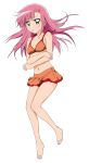  absurdres barefoot bikini blush feet flat_chest hair_ornament hairclip hayate_no_gotoku! highres katsura_hinagiku legs long_hair orange_bikini pink_hair skirt solo swimsuit swimsuit transparent_background vector vector_trace wardrobe_malfunction white_background yellow_eyes 