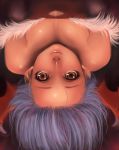  bisco_(letitbleed) blue_hair bust face flat_chest head_wings lilith_aensland lips orange_eyes purple_hair upside-down vampire_(game) 