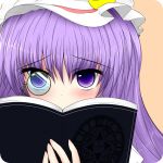  bakko blush book close-up crescent hat monocle patchouli_knowledge purple_eyes purple_hair rounded_corners solo touhou violet_eyes 