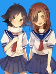  bad_id black_hair brown_eyes brown_hair cosplay extra fubuki_shirou fubuki_shirou_(cosplay) green_eyes hair_ornament hairclip inazuma_eleven inazuma_eleven_(series) kurodeko multiple_girls sakuma_jirou sakuma_jirou_(cosplay) scarf school_uniform 