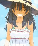  1girl blush closed_eyes facing_viewer grin hat long_hair smile straw_hat toshiya 