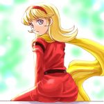  blue_eyes cyborg_009 francoise_arnoul hairband haruyama looking_back lowres scarf sitting solo 