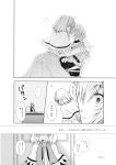  blush comic couple glasses highres kiss kokono_coco monochrome morichika_rinnosuke touching touhou translated translation_request 