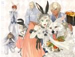  animal_ears bunny_ears calendar choker christopher_luckenbooth dark_skin dowth_moddey_dhoo_barguest dress edric_bran_clonmacnoise elbow_gloves gloves grim_hakkaku_capelthwaite hand_on_own_face hands_on_face hands_on_own_face highres japanese_clothes kimono leaning_forward new_year orz osechi petunia_strawberrycandle skirt skirt_lift smile tasuki tees_finvarra tsubasa_no_oka_no_hime tuxedo vivian_wingfield wallpaper wink wolf 