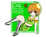  :&lt; alternate_costume boots brown_eyes brown_hair persona persona_4 satonaka_chie shinobu_(pixiv2500) short_hair 