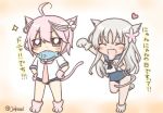  ahoge animal_ears brown_eyes cat_ears cat_paws cat_tail character_request closed_eyes commentary_request fang fish hair_ornament heart i-58_(kantai_collection) jakoo21 kantai_collection long_hair open_mouth paws pink_hair ro-500_(kantai_collection) short_hair silver_hair smile tail tama_(kantai_collection) twitter_username u-511_(kantai_collection) 