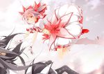  akemi_homura black_hair bubble_skirt gloves kaname_madoka long_hair magical_girl mahou_shoujo_madoka_magica multiple_girls outstretched_arms pink_eyes pink_hair reina_(black_spider) tears white_gloves wink 