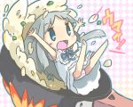  ano_hi_mita_hana_no_namae_wo_bokutachi_wa_mada_shiranai blue_eyes blush_stickers chibi commentary_request dress fire food fried_rice frying_pan girl_in_food honma_meiko in_food long_hair minigirl open_mouth outstretched_arms pan panties pantyshot silver_hair smile spread_arms striped striped_panties ueshita underwear 