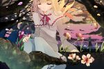  bad_id blonde_hair blue_hair cherry_blossoms closed_eyes cloud clouds eyes_closed flower hat leaf letty_whiterock lily_white mountain multiple_girls short_hair sitting tokoroten_(hmmuk) touhou tree 