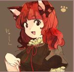  :3 alternate_hairstyle animal_ears brown_eyes bust cat_ears cat_paw fang hair_down kaenbyou_rin light_smile meeko open_mouth portrait red_hair redhead short_hair sketch solo touhou 