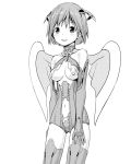  bare_shoulders breasts gloves monochrome navel original simple_background solo thigh-highs thighhighs tougetsu_gou under_boob underboob wings 