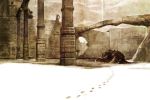  colossus column footprints itoko monochrome perspective pillar quadratus scenery sepia shadow_of_the_colossus 