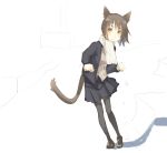  1girl animal_ears brown_eyes brown_hair cat_day cat_ears cat_tail kimura_(ykimu) original pantyhose scarf short_hair sketch solo tail 