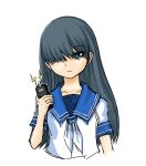  blue_hair bust denpa_teki_na_kanojo hair_over_one_eye long_hair ochibana_ame school_uniform serafuku solo stun_gun taser 