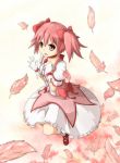  choker feathers from_above gloves hand_on_own_chest hand_to_chest highres kaname_madoka magical_girl mahou_shoujo_madoka_magica pink_hair puffy_sleeves short_hair twintails ukami white_gloves 