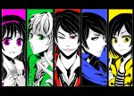  2girls 3boys ahim_de_famille artist_request black_hair blue_eyes captain_marvelous don_dogoier female green_eyes joe_gibken kaizoku_sentai_gokaiger luka_millfy male monochrome pink_eyes red_eyes source_request spot_color super_sentai yellow_eyes 