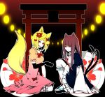  animal_ears cat_ears cat_tail dress fox_ears fox_tail frederica_bernkastel lambdadelta multiple_girls multiple_tails saya6382 she&#039;s_a_cake tail torii umineko_no_naku_koro_ni 