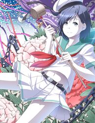  anchor bell belt black_hair blue_eyes chain chains flower hat hishaku midriff murasa_minamitsu navel sailor sailor_hat saya_(sayamendo) short_hair skirt solo tassel touhou 