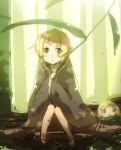  bamboo_forest bamboo_shoot blonde_hair blush brown_eyes bunbun cape forest leaf nature original personification sitting 