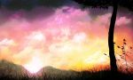  clouds drpow grass landscape no_humans original scenery sky star_(sky) tom_(drpow) tree 