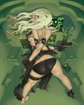  ass barefoot bdsm bent_over black_panties blonde_hair bondage green gun holster kaieda_hiroshi long_hair original panties perspective pistol restrained single_shoe skirt_up solo strap thigh_holster tied underwear weapon 