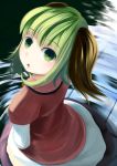  :o animal_ears bad_id dress from_above green_eyes green_hair kasodani_kyouko looking_back open_mouth short_hair solo standing touhou wading water xulhey 