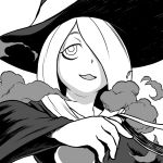  1girl bags_under_eyes hair_over_one_eye hat little_witch_academia monochrome solo sucy_manbabalan tsukudani_(coke-buta) witch witch_hat 