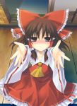  ascot blush bow brown_hair detached_sleeves hair_bow hair_tubes hakurei_reimu incoming_kiss japanese_clothes miko outstretched_arms red_eyes solo tororo touhou 
