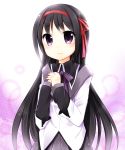  akemi_homura black_hair hazuki_(sutasuta) highres long_hair magical_girl mahou_shoujo_madoka_magica purple_eyes smile solo violet_eyes 