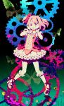  8055 bubble_skirt butterfly crazy_eyes flower gears hair_over_one_eye highres kaname_madoka magical_girl mahou_shoujo_madoka_magica pink_eyes pink_hair shoes short_hair side_ponytail solo tears twintails 