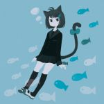  animal_ears bow bubble cat_ears cat_tail fish hoshimura_sora original school_uniform solo tail underwater 