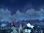  artist_request earmuffs flower gloves headphones miki_(vocaloid) night red_eyes redhead sky solo source_request starry_sky stars tree vocaloid 