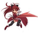  foreshortening long_hair mahou_shoujo_madoka_magica polearm ponytail red_eyes red_hair redhead rough sakura_kyouko simple_background sketch solo sora_to_umi spear thigh-highs thighhighs weapon 